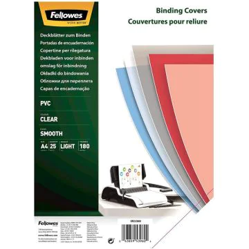 Couverture transparente pour reliure A4 PVC 0,18 mm FELLOWES Lot de 25