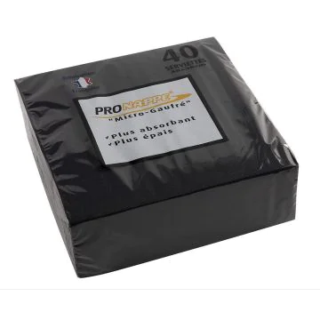 Serviettes de table Micro-Gaufrées - 380 x 380 mm - Noir PRO NAPPE Lot de 40 - image