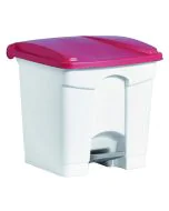 Photo Poubelle à pédale avec couvercle - 30 litres - Blanc/Rouge : HELIT H2402025