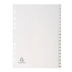 Jeu de 20 Intercalaires numériques en PP blanc - 1 à 20 - 225 x 297 mm EXACOMPTA