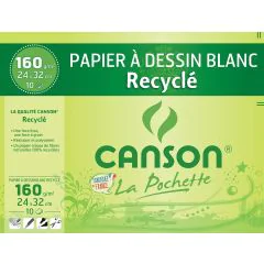 Lot de 10 feuilles de Papier à dessin recyclé 160 g - Blanc - 240 x 320 mm : CANSON Image