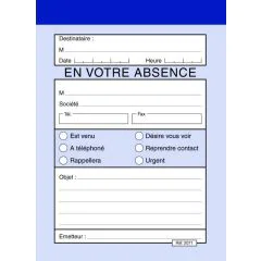 Bloc Message En votre Absence 140 x 105 mm : ELVE 2071