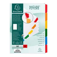 Jeu de 6 Intercalaires A4 en carte blanche et onglets couleurs plastifiés EXACOMPTA