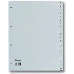 Jeu de 20 Intercalaires à chiffres en plastique - 226 x 297 mm : HETZEL