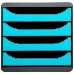 310782D EXACOMPTA Caisson à 4 tiroirs - Big Box - Gris Noir/Bleu turquoise