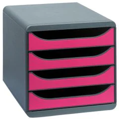310784D EXACOMPTA Caisson à 4 tiroirs - Big Box - Gris Noir/framboise