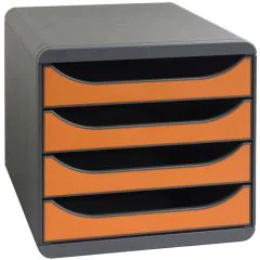 310788D EXACOMPTA : Caisson à 4 tiroirs - Big Box - Gris Noir/Tangerines 