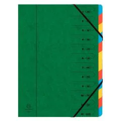 54123E EXACOMPTA : Trieur avec élastiques - 12 compartiments - Vert