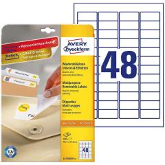 Photo Étiquettes amovibles blanches 45,7 x 21,2 mm AVERY L4736REV-10