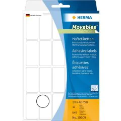 10609 HERMA : Lot de 640 étiquettes adhésives amovibles  - 40,0 x 19,0 mm - Blanc