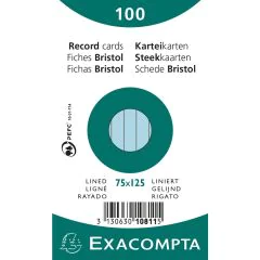 Photo Fiches Bristol lignées - 75 x 125 mm - Bleu Azur EXACOMPTA 10811X