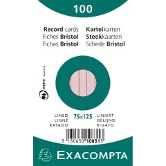 Photo Fiches Bristol lignées - 75 x 125 mm - Rose EXACOMPTA 10831X