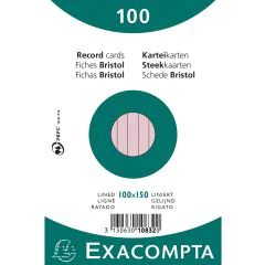 Photo Fiches Bristol lignées - 100 x 150 mm - Rose EXACOMPTA 10832X