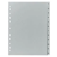 Photo Jeu de 12 Intercalaires numériques en plastique - 1 à 12 - 225 x 297 mm : HERLITZ 10843407