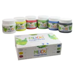 Photo C. KREUL : Lot de 6 gouaches aux doigts  MUCKI - 150 ml - Assortiment 4 couleurs 2316
