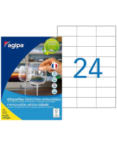 Image Etiquettes adhésives amovibles - 70 x 37 mm - Blanc AGIPA