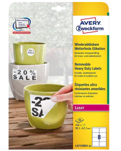Photo Étiquettes ultra résistantes amovibles 99,1 x 67,7 mm AVERY L4715REV-20 