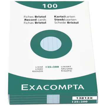 Photo Fiches Bristol lignées - 125 x 200 mm - Azur EXACOMPTA