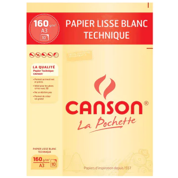 Photo Pochette de papier à dessin technique - A3 - 160 g : CANSON (200037103)