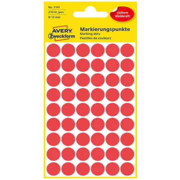 Photo Pastilles adhésives - 12 mm - Rouge AVERY Lot de 270 Étiquettes rondes