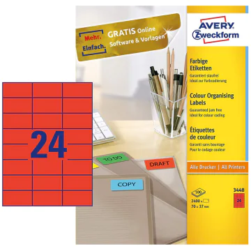 Photo Étiquettes autocollantes rouges 70 x 37 mm AVERY 3449