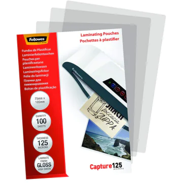 Photo Pochettes à plastifier des Cartes - 250 mic 75 x 105 mm FELLOWES