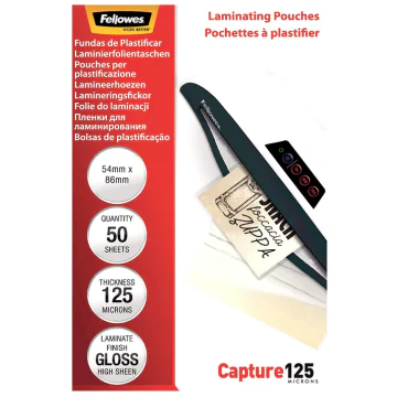 Photo Pochettes à plastifier des Cartes - 250 mic 54 x 86 mm FELLOWES 