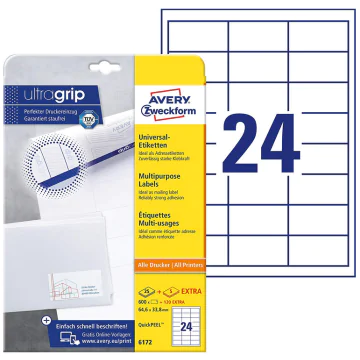 Photo Étiquettes adhésives - 64,6 x 33,8 mm - Blanc AVERY Lot de 720