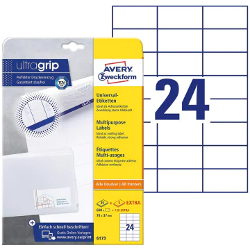 Photo Étiquettes adhésives - 70 x 37 mm - Blanc AVERY Lot de 720