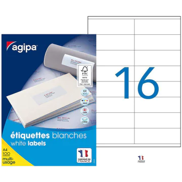 Photo Étiquettes adhésives blanches 105 x 35 mm AGIPA 119005