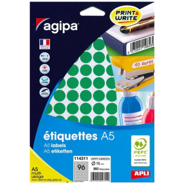 Photo Pastilles adhésives 15 mm - Vert AGIPA  Étiquettes de signalisation