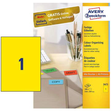 Photo Étiquettes adhésives Jaune 210 x 297 mm AVERY 3473