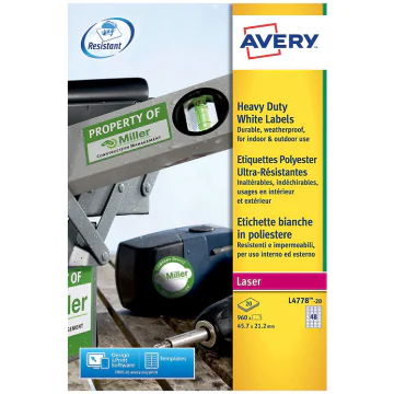 Photo Étiquettes résistantes aux intempéries - 45,7 x 21,2 mm AVERY L4778-20