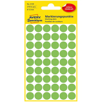 Photo Pastilles adhésives 12 mm - Vert fluo AVERY Lot de 270 Étiquettes rondes
