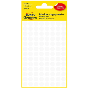 Photo Pastilles adhésives 8 mm - Gommette Blanche AVERY Lot de 416 