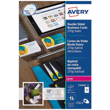 Photo Carte de visite blanche - 270 g - 85 x 54 mm AVERY Quick et Clean Premium