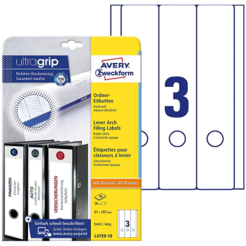 Photo Etiquettes Dos de classeur - 61 x 297 mm - Extra blanc AVERY