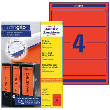 Photo Etiquettes Dos de classeur 61 x 192 mm Rouge AVERY Lot de 400