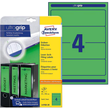 Photo Etiquettes Dos de classeur - 61 x 192 mm - Vert AVERY Lot de 80