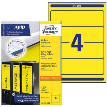 Photo Etiquettes Dos de classeur 61 x 192 mm Jaune AVERY Lot de 400