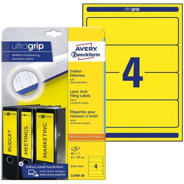 Photo Etiquettes Dos de classeur 61 x 192 mm - Jaune AVERY