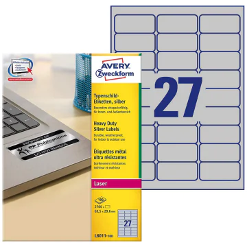 Photo Étiquettes adhésives de signalisation - Argent - 63,5 x 29,6 mm AVERY L6011-100