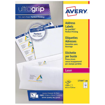 Photo Étiquettes adresses - 63,5 x 72 mm Lot de 1200 AVERY L7164-100.FR