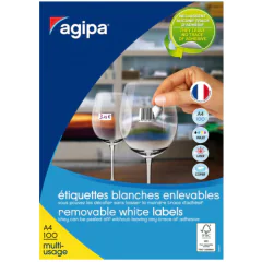 Image Etiquettes adhésives amovibles - 48,5 x 25,4 mm - Blanc AGIPA