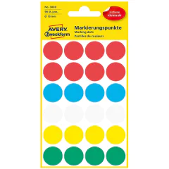 Photo Pastilles adhésives - 18 mm - Couleurs assorties AVERY Lot de 96 Étiquettes rondes